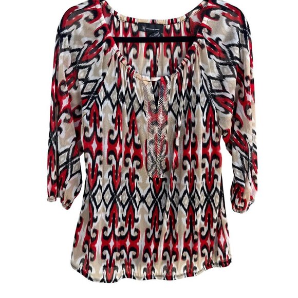 INC Womens Multicolor Print 3/4 Sleeves & Split Neck Two Piece Blouse Tank Set L - Picture 1 of 10